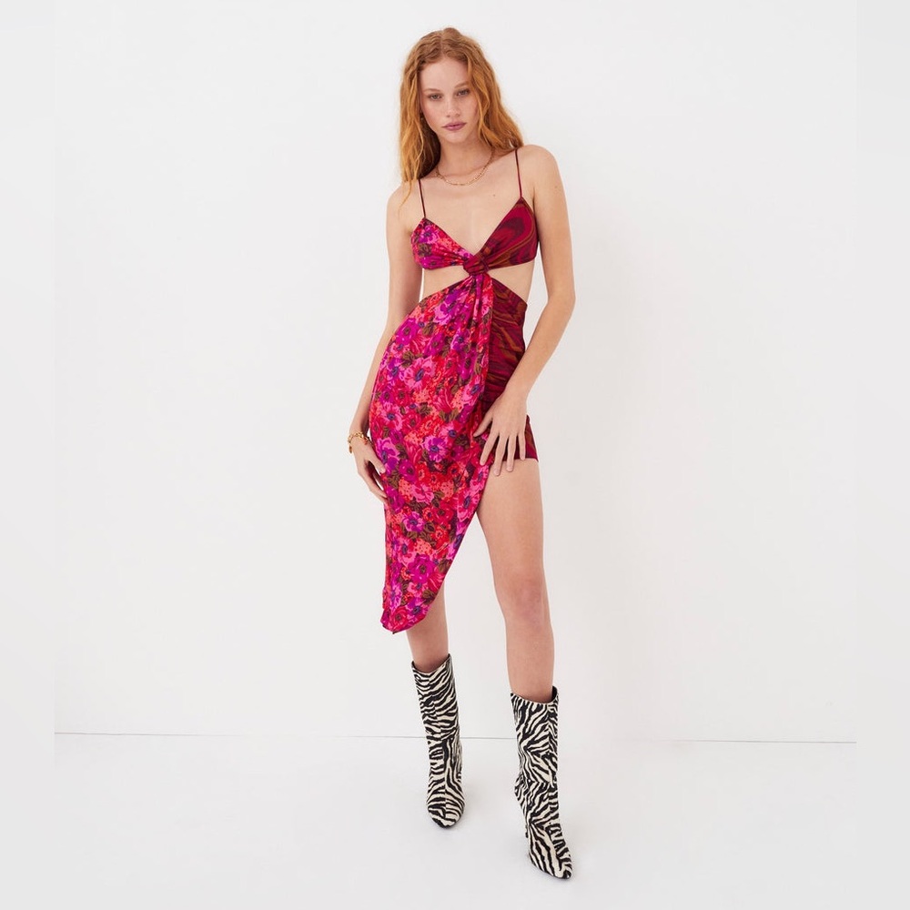 NWT For Love and Lemons Rita Asymmetrical Midi Dress Size SXS